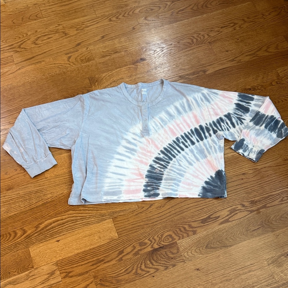 PINK Victoria’s Secret Tie Dye Cropped Henley Top XXL Blue Pink